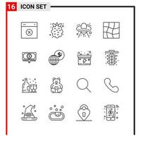 16 ícones gerais para impressão de design de site e aplicativos móveis 16 sinais de símbolos de contorno isolados no fundo branco 16 pacote de ícones vetor
