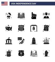 16 pacote de glifos sólidos eua de sinais do dia da independência e símbolos dos estados bandeira eua americana americana editável elementos de design vetorial do dia dos eua vetor