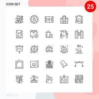 conjunto de pictogramas de 25 linhas simples de pessoa da cidade de fone de ouvido construindo elementos de design de vetores editáveis