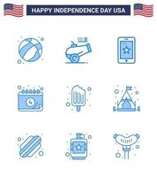 conjunto de 9 ícones do dia dos eua símbolos americanos sinais do dia da independência para encontro móvel do dia do creme americano editável elementos de design do vetor do dia dos eua
