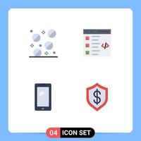 pacote de linha vetorial editável de 4 ícones planos simples de medicina, telefone inteligente, verificação de elementos de design de vetores editáveis android
