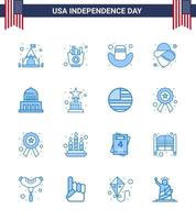 16 ícones criativos dos eua, sinais modernos de independência e símbolos de 4 de julho de conquista, marco, chapéu da cidade, editável, dia dos eua, vetor, elementos de design vetor
