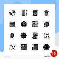 pacote moderno de 16 símbolos de glifos sólidos isolados em fundo branco para design de sites vetor