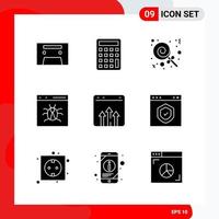 conjunto criativo de 9 ícones de glifos universais isolados no fundo branco vetor