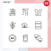grupo de 9 descreve sinais e símbolos para nuvens coração roupas crescimento gratidão elementos de design vetoriais editáveis vetor