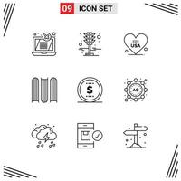 9 pacote de esboço de interface de usuário de sinais e símbolos modernos de arquivos de coração de finanças de preço documentam elementos de design de vetores editáveis