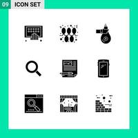 9 ícones criativos sinais modernos e símbolos de feriados de ampliação de zoom oferecem elementos de design de vetores editáveis de investimento