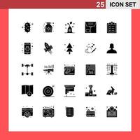 conjunto de pictogramas de 25 glifos sólidos simples da área de transferência do orçamento da lista do Android e elementos de design vetorial editáveis vetor