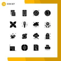 pacote de interface do usuário de 16 glifos sólidos básicos de flor web smartphone on-line terra elementos de design de vetores editáveis