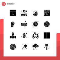 conjunto de glifos sólidos de interface móvel de 16 pictogramas de elementos de design vetorial editáveis à mão de página de dinheiro da web de erro vetor