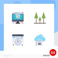 4 ícones planos universais definidos para aplicativos da web e móveis tempo de fatura de árvores de compras on-line cartão elementos de design de vetores editáveis
