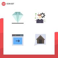 conjunto de ícones planos de interface móvel de 4 pictogramas de seta de conta de site de diamante entre em contato conosco elementos de design de vetores editáveis