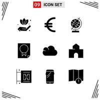 9 ícones de estilo sólido com base em grade de símbolos de glifos criativos para design de sites sinais de ícones sólidos simples isolados no conjunto de 9 ícones de fundo branco vetor
