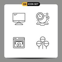 conjunto de 4 sinais de símbolos de ícones de interface do usuário modernos para página de computador imac coffee player elementos de design de vetores editáveis