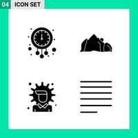 pacote de 4 símbolos de glifos de conjunto de ícones de estilo sólido para impressão de sinais criativos isolados no conjunto de 4 ícones de fundo branco vetor