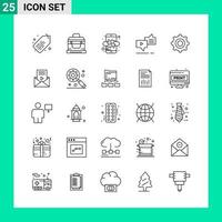 pacote de 25 símbolos de contorno de conjunto de ícones de estilo de linha para impressão de sinais criativos isolados em fundo branco conjunto de 25 ícones vetor