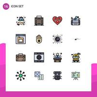 pacote de interface do usuário de 16 linhas básicas preenchidas de cores planas do navegador facebook heart social mobile elementos de design de vetores criativos editáveis