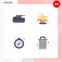 4 ícones planos de vetores temáticos e símbolos editáveis de elementos de design de vetores editáveis de cesta de tanque de bússola de canhão