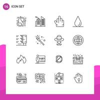 16 contornos de vetores temáticos e símbolos editáveis de dedos de viagem de fogo elementos de design de vetores editáveis de água de semáforo