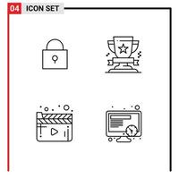 pacote de interface do usuário de 4 cores planas básicas de linha preenchida do vídeo do prêmio de filme do twitter elementos de design de vetores editáveis
