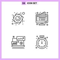 4 ícones em símbolos de contorno de estilo de linha em sinais vetoriais criativos de fundo branco para web móvel e impressão vetor