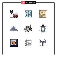 conjunto de 9 sinais de símbolos de ícones de interface do usuário modernos para lista de verificação de arte natureza colina montanha elementos de design vetorial editável vetor