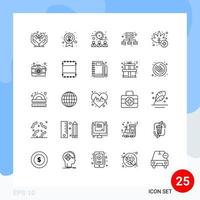 25 símbolos de sinais de linha universais de elementos de design de vetores editáveis de reunião de servidor de folha de remédio