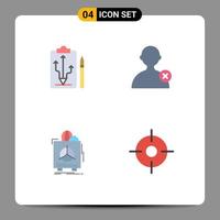 4 pacote de ícones planos de interface de usuário de sinais e símbolos modernos de táticas frágeis de cabeça, homem, garantia, elementos de design vetorial editáveis vetor
