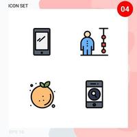 4 símbolos de sinais de cores planas de linhas preenchidas universais de pessoas de telefone, gráfico de dieta de android, elementos de design de vetores editáveis