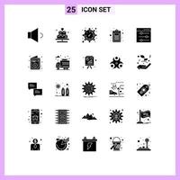 25 conceito de glifo sólido para sites móveis e aplicativos lista de configuração de teste de interface documento elementos de design de vetores editáveis
