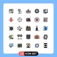 conjunto de 25 sinais de símbolos de ícones de interface do usuário modernos para elementos de design de vetores editáveis de engrenagem de carrapato de conferência inteligente de tv