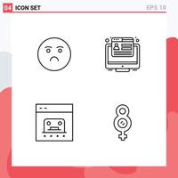 pacote de ícones vetoriais de estoque de 4 sinais e símbolos de linha para emoji business triste navegador elementos de design de vetores editáveis on-line
