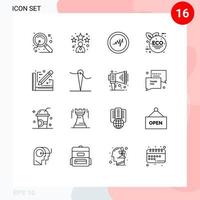 16 pacote de esboço de interface de usuário de sinais e símbolos modernos de design de coração de documento feito à mão elementos de design de vetores editáveis de folha verde