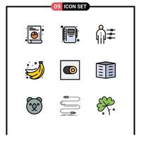 pacote de ícones vetoriais de estoque de 9 sinais e símbolos de linha para alternar configurações trabalho comida de frutas elementos de design de vetores editáveis