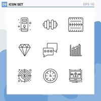 pacote de interface do usuário com 9 esboços básicos de análise de diagrama gráfico de joias bate-papo elementos de design vetorial editáveis vetor