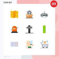 9 pacote de cores planas de interface de usuário de sinais e símbolos modernos de ferramentas carpintaria joystick lápide lápide elementos de design de vetores editáveis