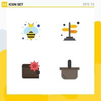 pacote de 4 ícones planos criativos de dinheiro de abelha, setas, carteira, bolsa, elementos de design de vetores editáveis