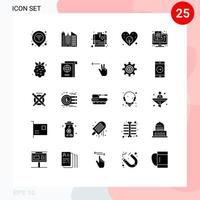 conjunto de glifos sólidos de interface móvel de 25 pictogramas de elementos de design de vetores editáveis de dia de gráfico de combate a incêndio de crescimento de desempenho