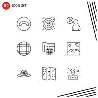 grupo de 9 sinais e símbolos de contornos para elementos de design de vetores editáveis de waffle de armazenamento de vídeo da galeria fie