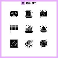 pacote de ícones vetoriais de estoque de 9 sinais e símbolos de linha para localização de panqueca de placa colorida marca de bolo elementos de design vetorial editáveis vetor