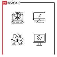 4 ícones criativos sinais e símbolos modernos do globo pc monitoram investidores elementos de design de vetores editáveis