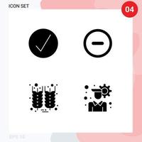 pacote de 4 sinais e símbolos de glifos sólidos modernos para mídia impressa na web, como elementos de design de vetores editáveis de conta de usuário multimídia de ação de graças de sucesso