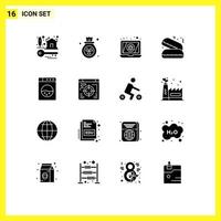 conjunto moderno de pictograma de 16 glifos sólidos de torta de insetos de máquina da web elementos de design de vetores editáveis de fast-food