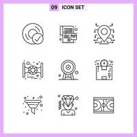 9 ícones em símbolos de contorno de estilo de linha em sinais vetoriais criativos de fundo branco para web móvel e impressão vetor