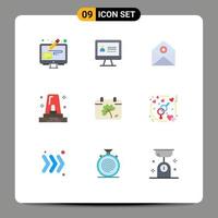 pacote de interface do usuário de 9 cores planas básicas da polícia do calendário adiciona elementos de design de vetores editáveis de correio de perigo