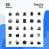 Conjunto de 25 ícones de sauna 100 eps editáveis 10 arquivos idéias de conceito de logotipo de negócios design de ícone de glifo sólido vetor