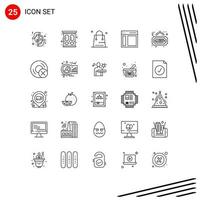 pacote de linha de 25 símbolos universais de interface de barra lateral roupas comunicação férias elementos de design de vetores editáveis