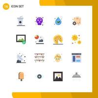 pacote de cores planas de 16 símbolos universais de configurações de fotos caixa de engrenagens de folha pacote editável de elementos de design de vetores criativos