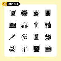 16 ícones criativos para design moderno de sites e aplicativos móveis responsivos 16 sinais de símbolos glifos em fundo branco 16 pacotes de ícones vetor