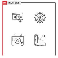conjunto moderno de pictograma de 4 cores planas de linha preenchida de pesquisa de dados de eletricidade ajuda na web elementos de design de vetores editáveis